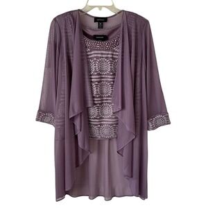 R&M‎ Richards Purple Embellished Blouse & Matching Sheer Shawl Glam Regency